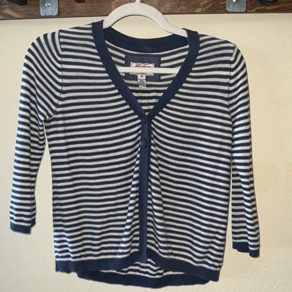 Vintage Heritage 1981 Junior Cardigan | Blue and Creme Stripes | Size Small